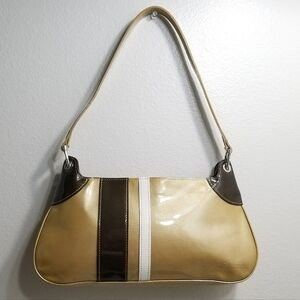 Longchamp Gold Tan Patent Leather Shoulder Bag Clutch